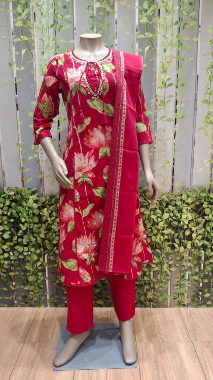 Red Floral Kurti with Red Pants