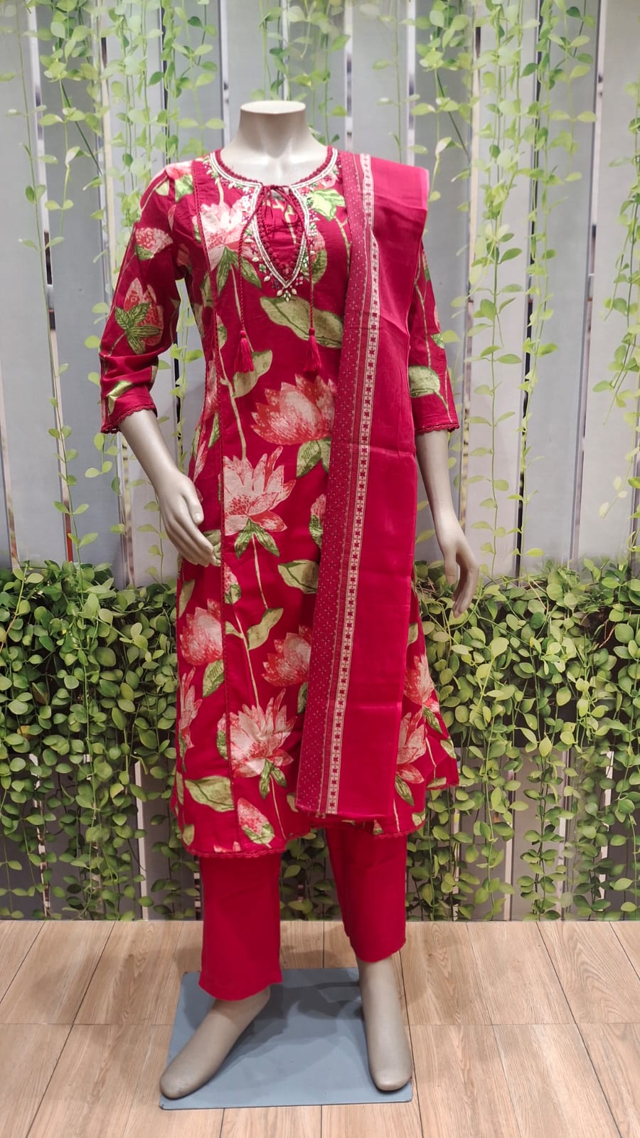 Red Floral Kurti with Red Pants
