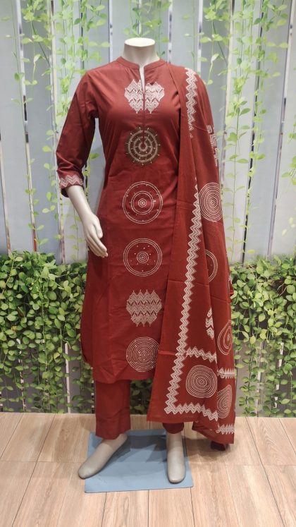 Rust Glow Handblock Kurti Set