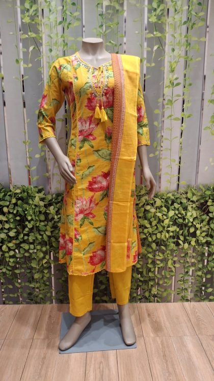 Yellow Floral Kurti with Yellow Pants