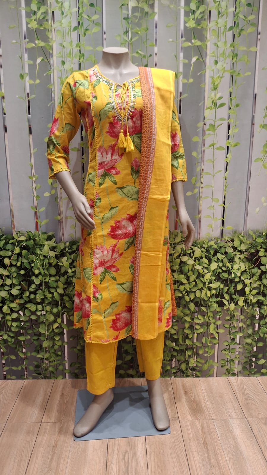 Yellow Floral Kurti with Yellow Pants